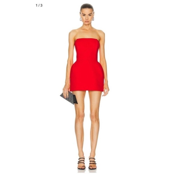 Magda Butrym Corset Mini Dress strapless structured Red Babydoll size 38 FR US 6 - Picture 3 of 11